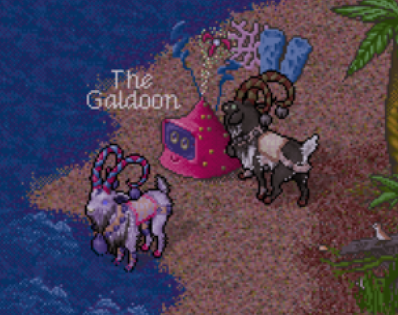 Moll and Briar in goat form in front of something called the Galdoon
